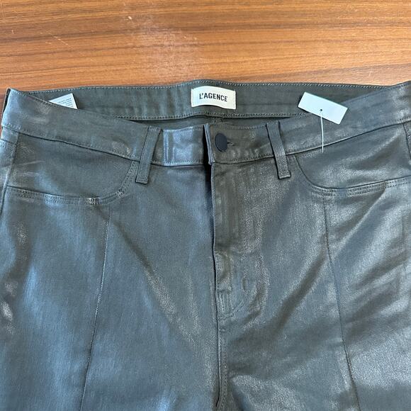 L'AGENCE Green Coated Denim Jyothi jeans, high rise split ankle, REVOLVE, 32 - Picture 4 of 10